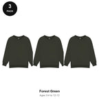 Kids School Sweatshirts 3 Pack - 80% cotton / 20% polyester brushed-back fleece 280gsm, Ages 3-13, School & PE - Forest Green