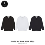 Kids School Sweatshirts 3 Pack - 80% cotton / 20% polyester brushed-back fleece 280gsm, Ages 3-13, School & PE - Classic Mix (Black, White, Navy)