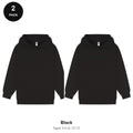 Kids Hoodies 2 Pack - 80% cotton / 20% polyester brushed-back fleece 280gsm, Ages 3-13 - Black