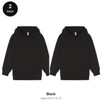 Kids Hoodies 2 Pack - 80% cotton / 20% polyester brushed-back fleece 280gsm, Ages 3-13 - Black