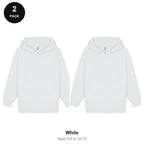 Kids Hoodies 2 Pack - 80% cotton / 20% polyester brushed-back fleece 280gsm, Ages 3-13 - White