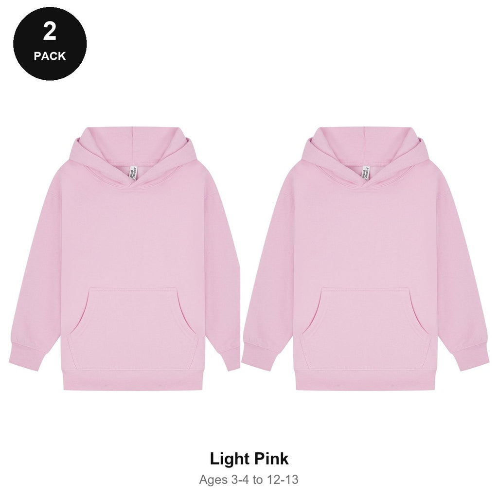 Kids Hoodies 2 Pack - 80% cotton / 20% polyester brushed-back fleece 280gsm, Ages 3-13 - Light Pink