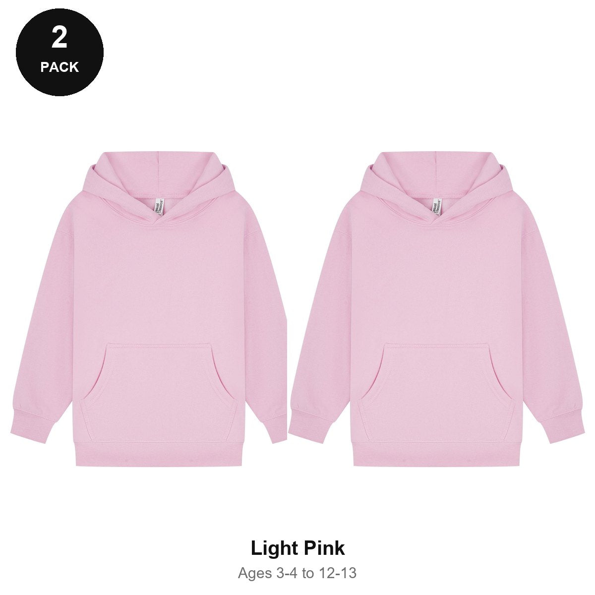 Kids Hoodies 2 Pack - 80% cotton / 20% polyester brushed-back fleece 280gsm, Ages 3-13 - Light Pink