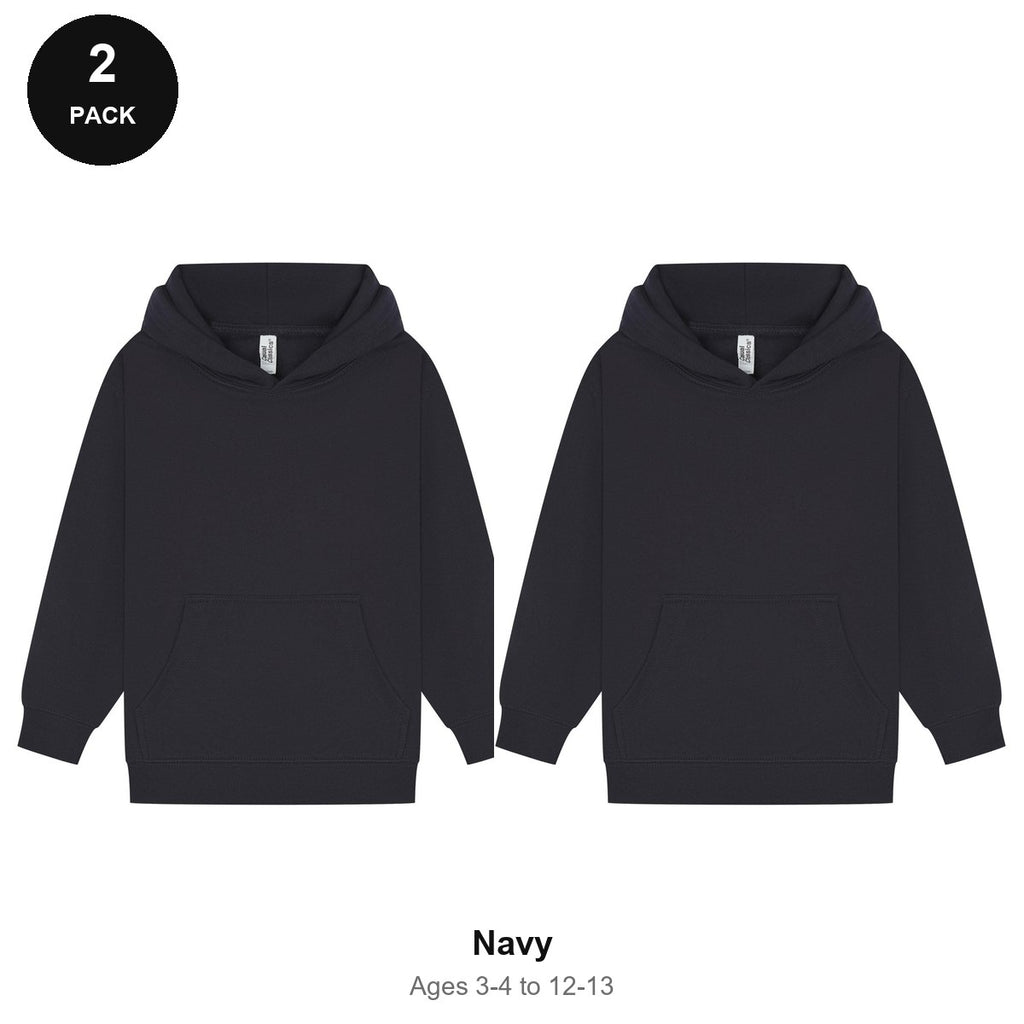 Kids Hoodies 2 Pack - 80% cotton / 20% polyester brushed-back fleece 280gsm, Ages 3-13 - Navy