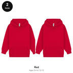 Kids Hoodies 2 Pack - 80% cotton / 20% polyester brushed-back fleece 280gsm, Ages 3-13 - Red