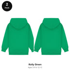 Kids Hoodies 2 Pack - 80% cotton / 20% polyester brushed-back fleece 280gsm, Ages 3-13 - Kelly Green