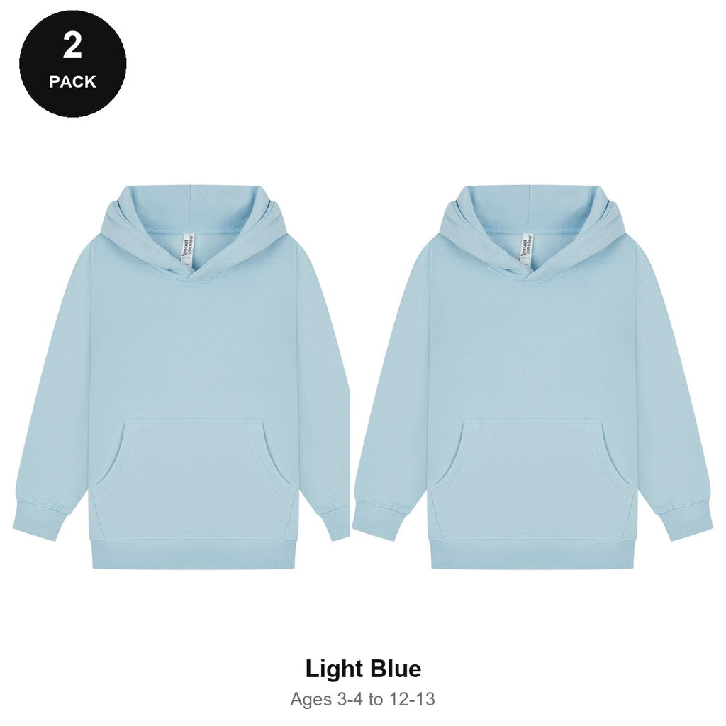 Kids Hoodies 2 Pack - 80% cotton / 20% polyester brushed-back fleece 280gsm, Ages 3-13 - Light Blue