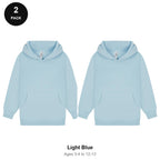 Kids Hoodies 2 Pack - 80% cotton / 20% polyester brushed-back fleece 280gsm, Ages 3-13 - Light Blue