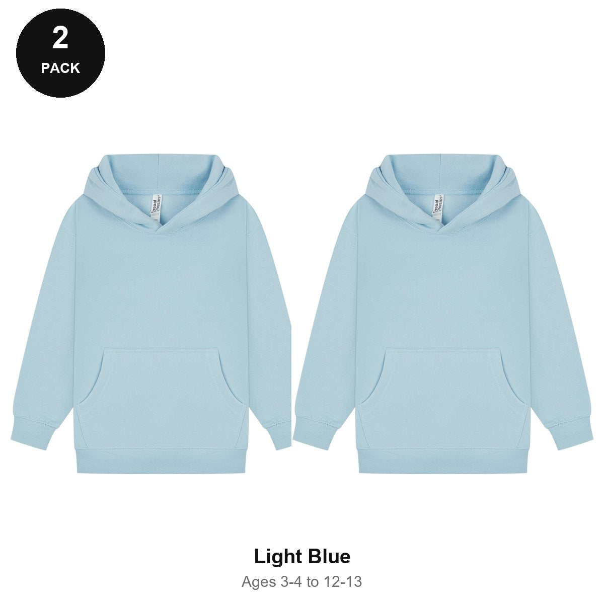 Kids Hoodies 2 Pack - 80% cotton / 20% polyester brushed-back fleece 280gsm, Ages 3-13 - Light Blue