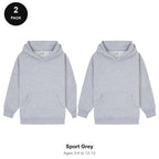 Kids Hoodies 2 Pack - 80% cotton / 20% polyester brushed-back fleece 280gsm, Ages 3-13 - Sport Grey