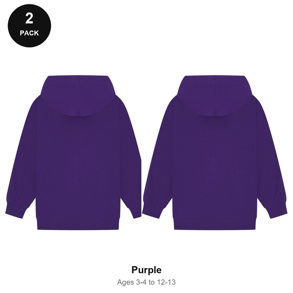 Kids Hoodies 2 Pack - 80% cotton / 20% polyester brushed-back fleece 280gsm, Ages 3-13 - Purple