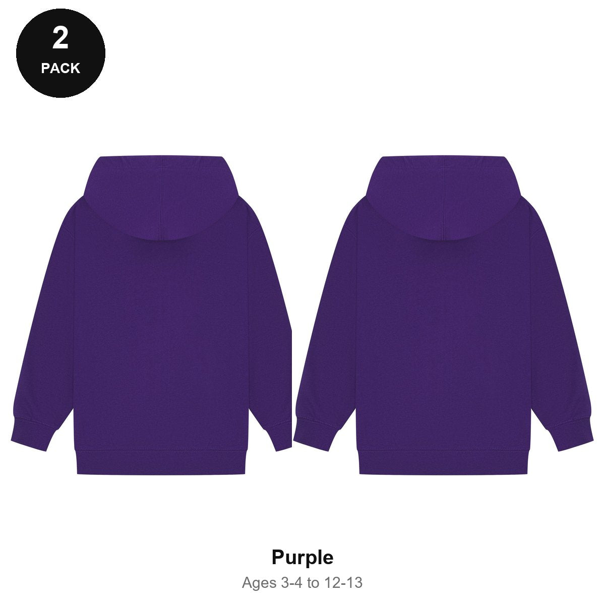 Kids Hoodies 2 Pack - 80% cotton / 20% polyester brushed-back fleece 280gsm, Ages 3-13 - Purple