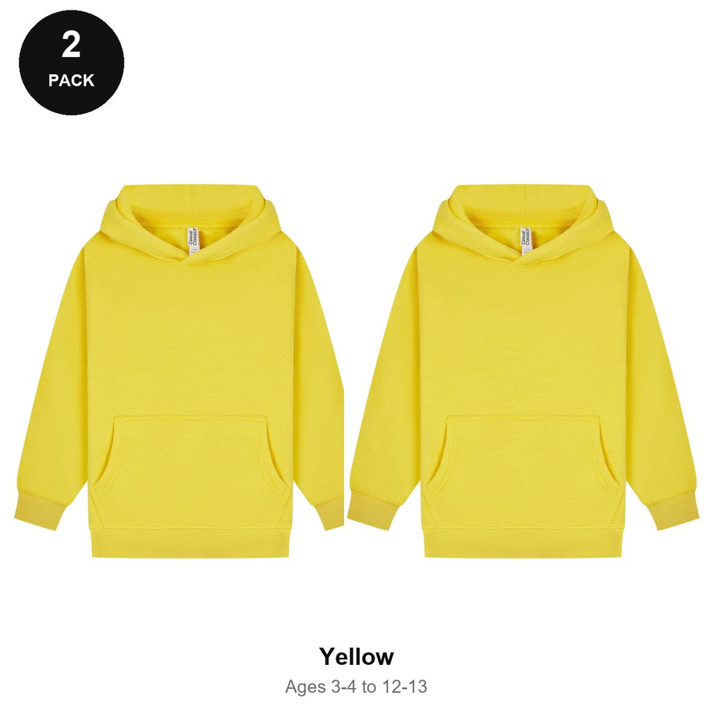 Kids Hoodies 2 Pack - 80% cotton / 20% polyester brushed-back fleece 280gsm, Ages 3-13 - Yellow