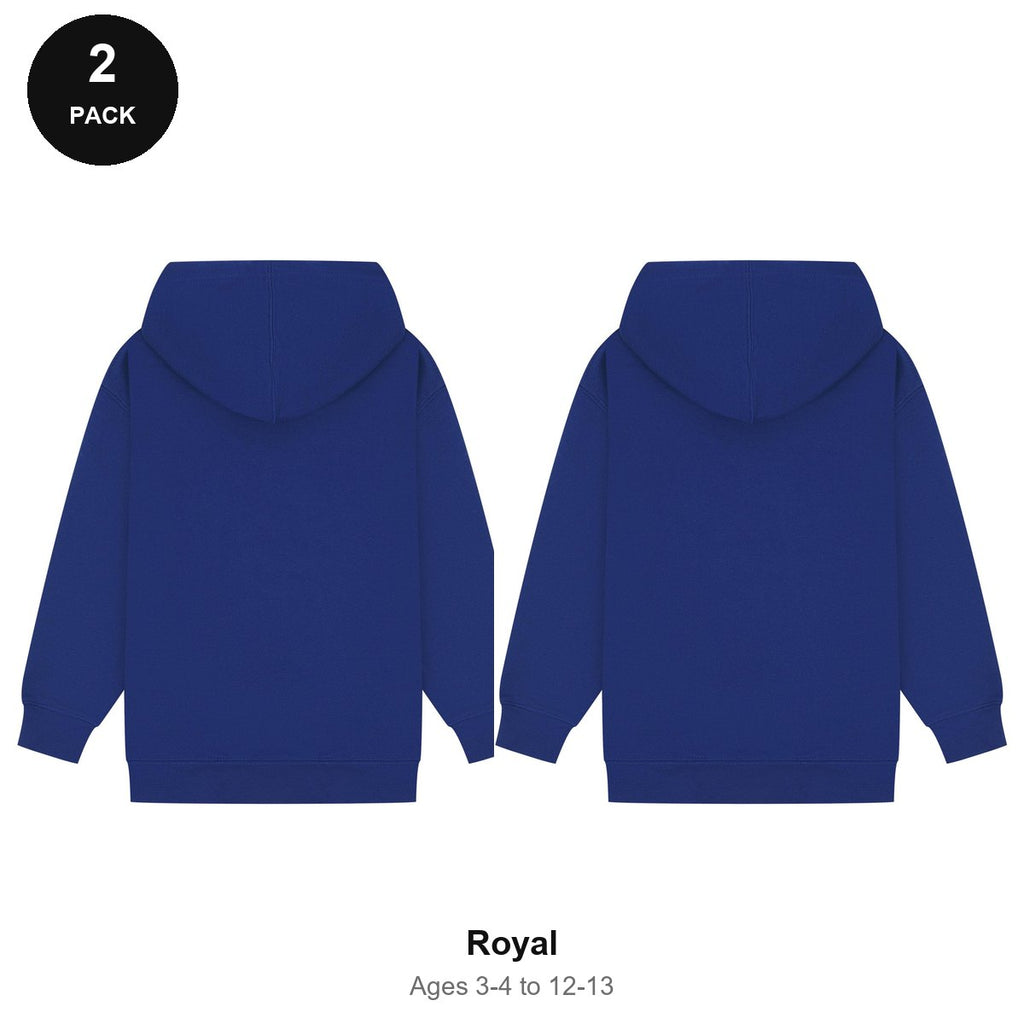Kids Hoodies 2 Pack - 80% cotton / 20% polyester brushed-back fleece 280gsm, Ages 3-13 - Royal