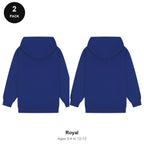 Kids Hoodies 2 Pack - 80% cotton / 20% polyester brushed-back fleece 280gsm, Ages 3-13 - Royal