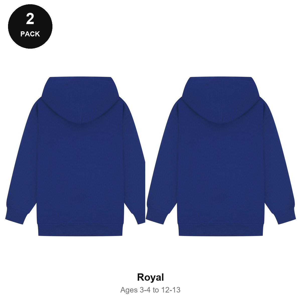 Kids Hoodies 2 Pack - 80% cotton / 20% polyester brushed-back fleece 280gsm, Ages 3-13 - Royal