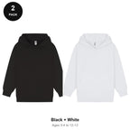 Kids Hoodies 2 Pack - 80% cotton / 20% polyester brushed-back fleece 280gsm, Ages 3-13 - Black + White