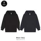 Kids Hoodies 2 Pack - 80% cotton / 20% polyester brushed-back fleece 280gsm, Ages 3-13 - Black + Navy