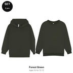 Kids Hoodie + Sweatshirt Set - 80% cotton / 20% polyester brushed-back fleece 280gsm, Ages 3-13 - Forest Green