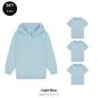 Kids Hoodie + 3 T-Shirts Set - 80% cotton / 20% polyester brushed-back fleece 280gsm, Ages 3-13 - Light Blue