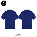 Kids School Polo Shirts 2 Pack - 65% polyester / 35% cotton pique 200gsm, Ages 3-13, School & PE - Cobalt