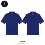 Kids School Polo Shirts 2 Pack - 65% polyester / 35% cotton pique 200gsm, Ages 3-13, School & PE - Cobalt