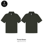 Kids School Polo Shirts 2 Pack - 65% polyester / 35% cotton pique 200gsm, Ages 3-13, School & PE - Forest Green