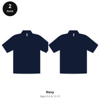 Kids School Polo Shirts 2 Pack - 65% polyester / 35% cotton pique 200gsm, Ages 3-13, School & PE - Navy