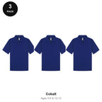 Kids School Polo Shirts 3 Pack - 65% polyester / 35% cotton pique 200gsm, Ages 3-13, School & PE - Cobalt