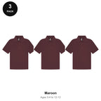 Kids School Polo Shirts 3 Pack - 65% polyester / 35% cotton pique 200gsm, Ages 3-13, School & PE - Maroon