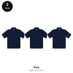 Kids School Polo Shirts 3 Pack - 65% polyester / 35% cotton pique 200gsm, Ages 3-13, School & PE - Navy