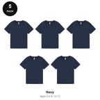 Kids Plain T-Shirts 5 Pack - 100% ringspun cotton 150gsm, Ages 3-13, School & PE - Navy