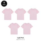 Kids Plain T-Shirts 5 Pack - 100% ringspun cotton 150gsm, Ages 3-13, School & PE - Light Pink