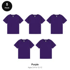 Kids Plain T-Shirts 5 Pack - 100% ringspun cotton 150gsm, Ages 3-13, School & PE - Purple