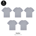 Kids Plain T-Shirts 5 Pack - 100% ringspun cotton 150gsm, Ages 3-13, School & PE - Heather