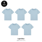 Kids Plain T-Shirts 5 Pack - 100% ringspun cotton 150gsm, Ages 3-13, School & PE - Light Blue