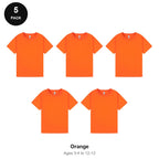 Kids Plain T-Shirts 5 Pack - 100% ringspun cotton 150gsm, Ages 3-13, School & PE - Orange