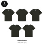 Kids Plain T-Shirts 5 Pack - 100% ringspun cotton 150gsm, Ages 3-13, School & PE - Forest Green