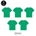 Kids Plain T-Shirts 5 Pack - 100% ringspun cotton 150gsm, Ages 3-13, School & PE - Kelly Green