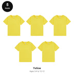 Kids Plain T-Shirts 5 Pack - 100% ringspun cotton 150gsm, Ages 3-13, School & PE - Yellow