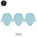 Baby Long Sleeve Bodysuits 3 Pack - 100% combed cotton interlock 180gsm, 0-12 Months - Light Blue