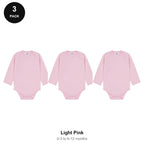 Baby Long Sleeve Bodysuits 3 Pack - 100% combed cotton interlock 180gsm, 0-12 Months - Light Pink