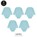 Baby Long Sleeve Bodysuits 5 Pack - 100% combed cotton interlock 180gsm, 0-12 Months - Light Blue