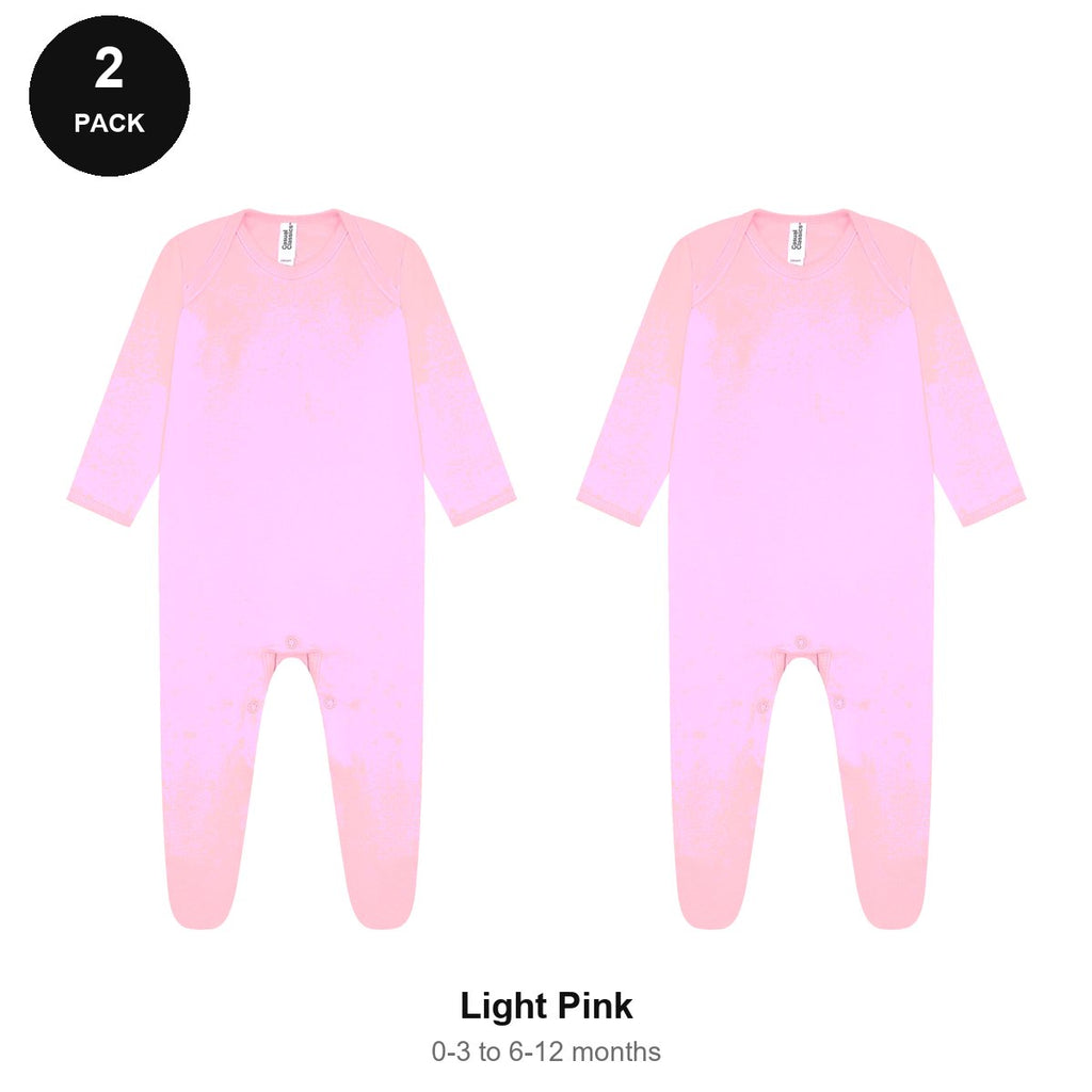 Baby Romper Suits 2 Pack - 100% combed cotton interlock 180gsm, 0-12 Months - Light Pink