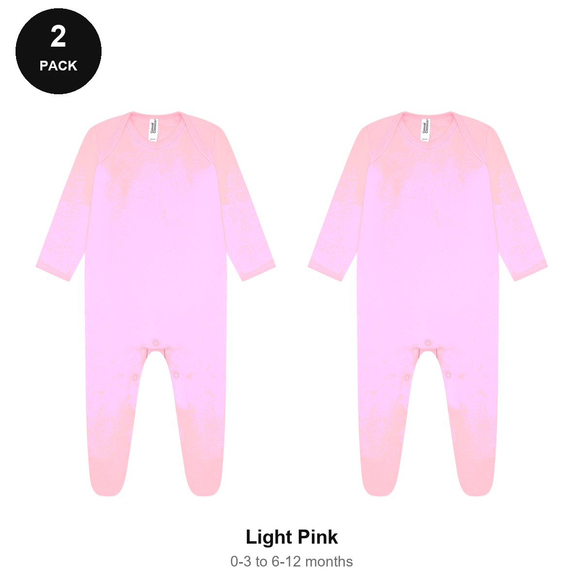 Baby Romper Suits 2 Pack - 100% combed cotton interlock 180gsm, 0-12 Months - Light Pink