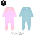 Baby Romper Suits 2 Pack - 100% combed cotton interlock 180gsm, 0-12 Months - Light Pink + Light Blue