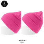 Kids Beanie Hats 2 Pack - 100% recycled polyester knit, Kids - Fuchsia