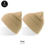 Kids Beanie Hats 2 Pack - 100% recycled polyester knit, Kids - Beige