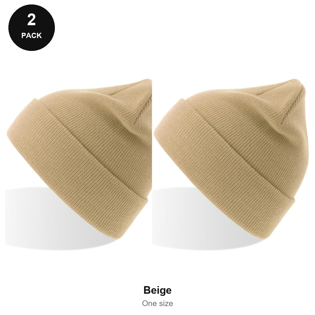 Kids Beanie Hats 2 Pack - 100% recycled polyester knit, Kids - Beige