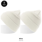 Kids Beanie Hats 2 Pack - 100% recycled polyester knit, Kids - White